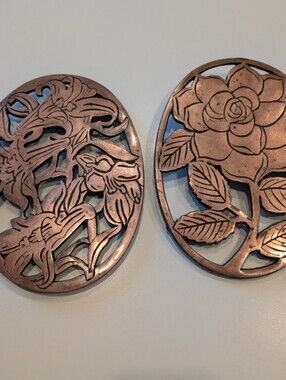 Vintage Old Dutch Design Floral Trivets (1985, Made in Taiwan)